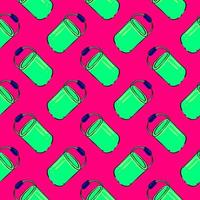 Green paint bucket, seamless pattern on bright pink background. vector