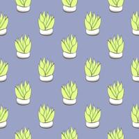 Aloe vera in a pot , seamless pattern on a purple background. vector