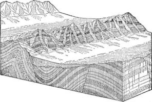 desarrollo de una montaña de bloques, ilustración vintage. vector