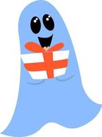 Ghost with present, illustration, vector on white background.