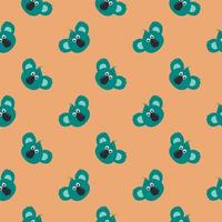 Blue koala head , seamless pattern on a orange background. vector