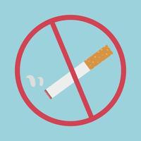 Smoking cigarette with prohibitory sign on blue background. Vector isolated image for smoke-free sign design or clipart