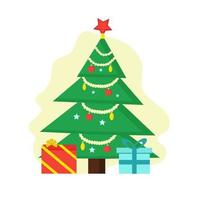 árbol de navidad con juguetes y regalos de navidad. imagen vectorial aislada para tarjeta de navidad o diseño de imágenes prediseñadas vector