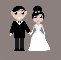 Picture of bride and groom, illustration, vector on white background.