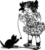 chica con gato, ilustración vintage vector