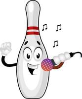 Bowling pin with microphone, illustration, vector on white background.