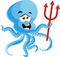 Octopus holding devil spear, illustration, vector on white background.