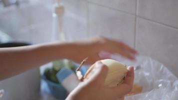 close up while peeling fresh onion video