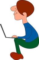 Man working on laptop, illustration, vector on white background