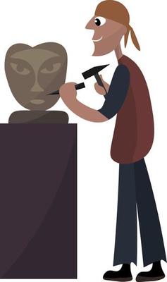 Sculptor working, illustration, vector on white background.