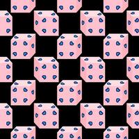 Dices with hearts, seamless pattern on black background. vector