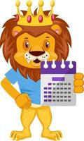 Lion with calendar, illustration, vector on white background.