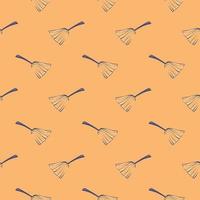 Small broom , seamless pattern on a orange background. vector