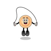 button mascot cartoon is playing skipping rope vector