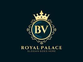 Letter BV Antique royal luxury victorian logo with ornamental frame.nt vector