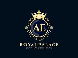 Letter AE Antique royal luxury victorian logo with ornamental frame. vector