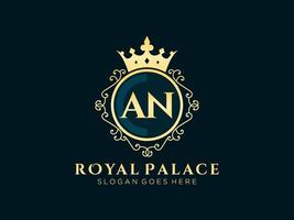 Letter AN Antique royal luxury victorian logo with ornamental frame.nt vector