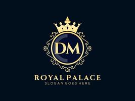 Letter DM Antique royal luxury victorian logo with ornamental frame.nt vector