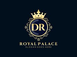 Letter DR Antique royal luxury victorian logo with ornamental frame.nt vector