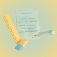 Pencil, paper, ruler and eraser icon 3D illustration photo