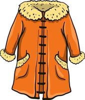 Abrigo naranja de invierno, ilustración, vector sobre fondo blanco.