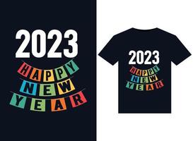 2023 Happy New Year illustrations for print-ready T-Shirts design vector