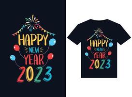 Happy New Year 2023 illustrations for print-ready T-Shirts design vector