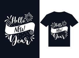 Hello New Year illustrations for print-ready T-Shirts design vector