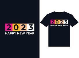 2023 ilustraciones de happy new yea para el diseño de camisetas listas para imprimir vector