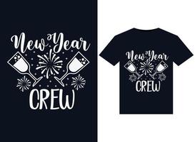 New Year Crew illustrations for print-ready T-Shirts design vector