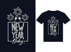 ilustraciones de bebés de año nuevo para el diseño de camisetas listas para imprimir vector