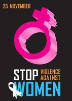 icono rosa de mujeres rotas y el día de las cartas del evento con palabras coloridas sobre el día internacional para la eliminación de la violencia contra las mujeres y el aislamiento de la cinta en el fondo negro. vector