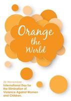 Orange ball with many sizes and letter about Violence Against Women and Children Day in poster and vector design on isolate white background