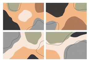 A collection of four abstract backgrounds. Hand drawing various shapes and doodle objects. Trendy modern contemporary vector illustration. Every background is isolated. Pastel color