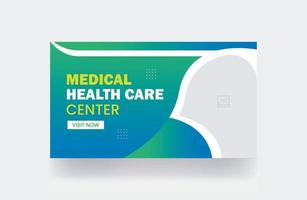 miniatura de video de portada de banner de atención médica médica y plantilla de banner web vector