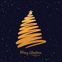 Hand draw golden christmas tree card background vector