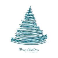 Hand draw christmas line tree card on white background vector