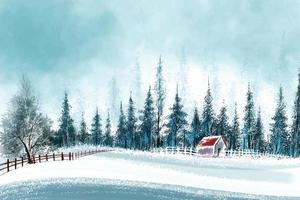 Winter christmas landscape with forest tree covered with snow holiday card background vector