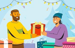 Girl Gives A Gift in Boxing Day vector