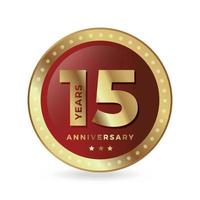 15th fifteenth anniversary Celebrating icon logo label Vector event gold color shield