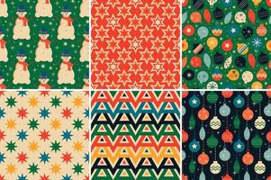 Vintage retro Christmas seamless patterns in the style of the 60s and 70s vector