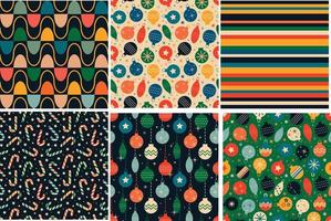 Vintage retro Christmas seamless patterns in the style of the 60s and 70s vector