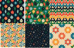 Vintage retro Christmas seamless patterns in the style of the 60s and 70s vector