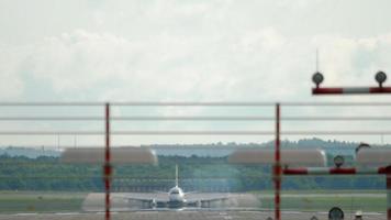 Airplane braking after landing. Dusseldorf airport video
