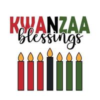 Kwanzaa blessings - modern trendy script black ink calligraphy lettering. Happy Kwanzaa greeting card, flyer, invitation, poster, banner design template print with seven candles vector