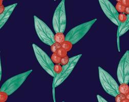 watercolor winter floral dark blue seamless pattern background with Green holly berry mistletoe branch with red berries and leaves. vector