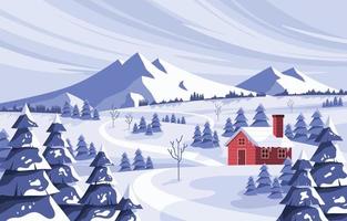 Wooden Cabin at The Snowy Mountain vector