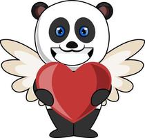 Panda with heart, illustration, vector on white background.