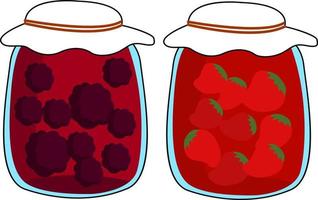 Jam jars, illustration, vector on white background.