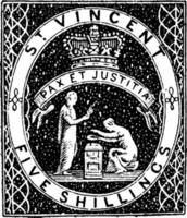 St Vincent Five Shillings Stamp from 1880 to 1881, vintage illustration. vector